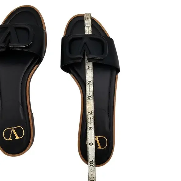 Valentino Garavani VLogo V Logo Flat Slide Sandal Black Leather Size 39 US 9 - Picture 12 of 12